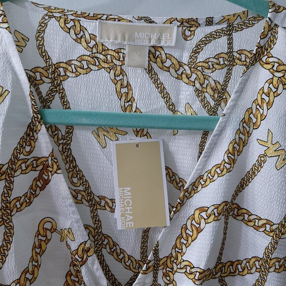 Michael Kors Women's Short Sleeve Logo Chain Ring Top - Picture 5 of 7